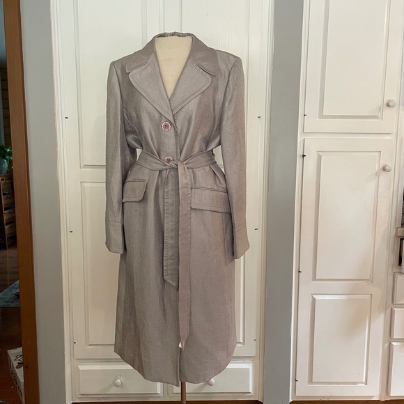 Kasper Women's Champagne Rayon Blend Belted Trench Coat Dress Coat Size 18 - Picture 1 of 16